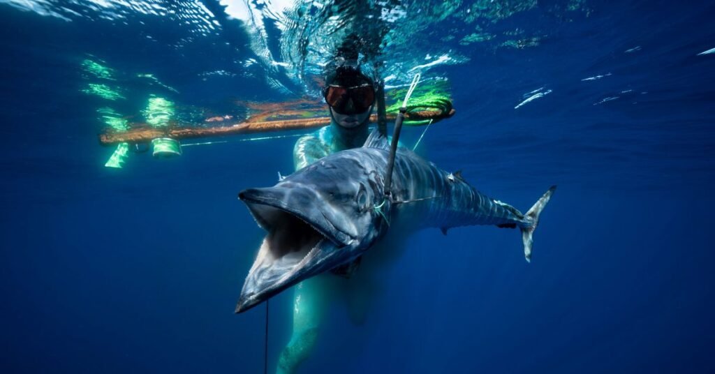 wahoo fish catch a man in ocean