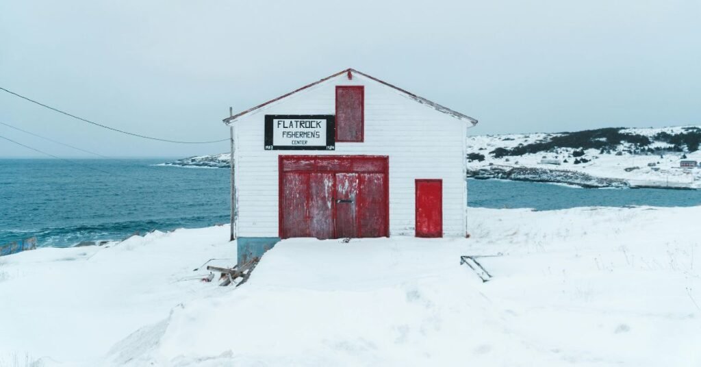 Red and White Shed room for ice fishing in canada