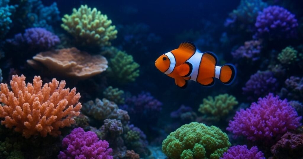 Best Coral in Aquarium Care for Beginners & Experts Saltwater coral reef setup in a home aquarium featuring clownfish
